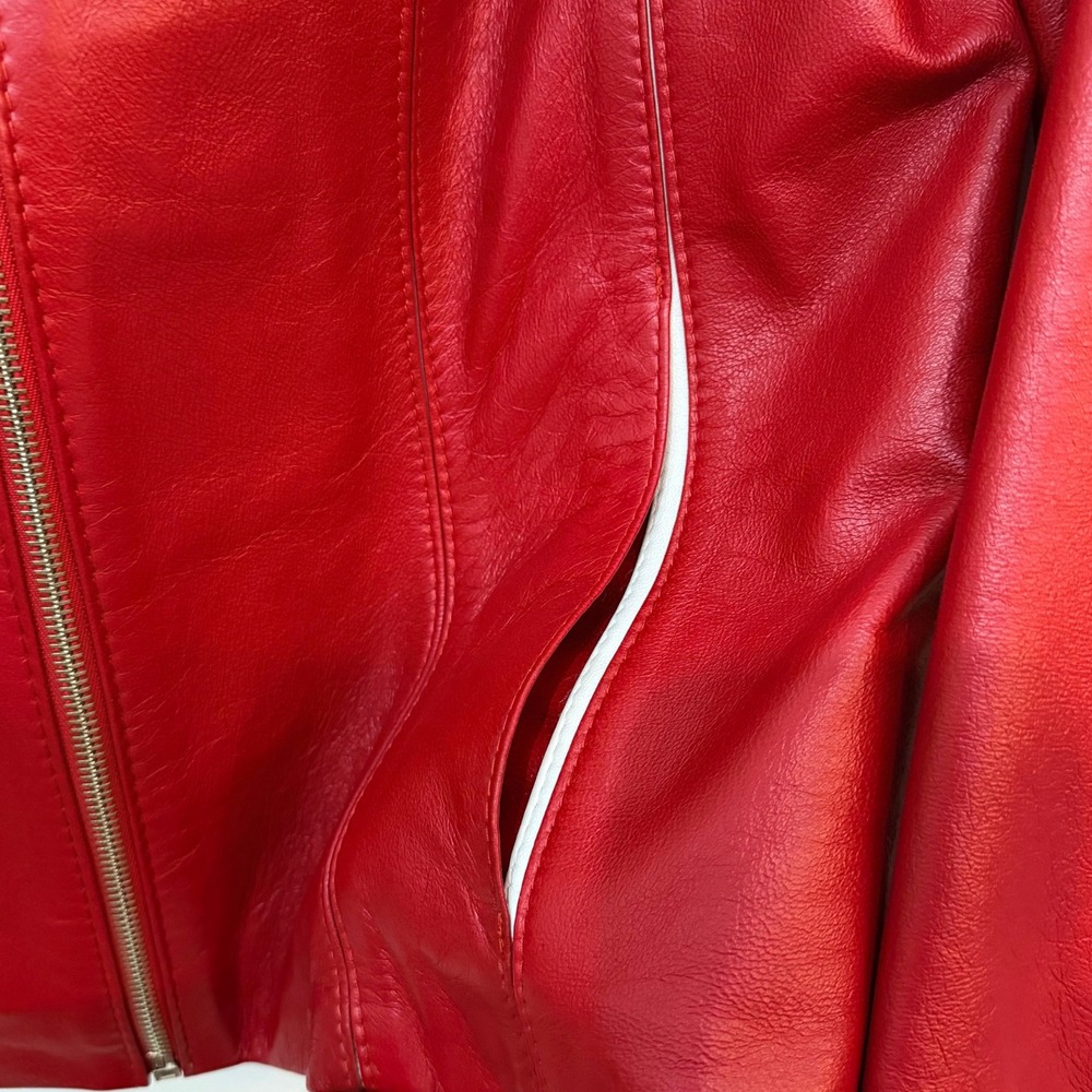 Savvidis Red Genuine Leather Jacket Womens L Handmade Greece Thriller Moto 1980s - Picture 6 of 9